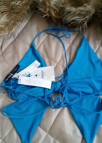 s Beden beyaz Renk mavi V Yaka Mini Strappy Denim Üst