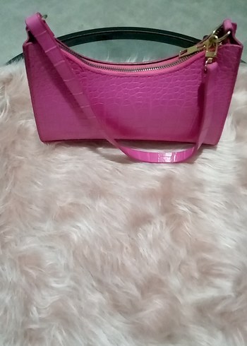 Pembe Deri Yılan Desenli Kadın Çanta