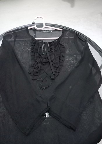 m Beden Uzun Kollu Siyah Gotik Fırfırlı Bluz