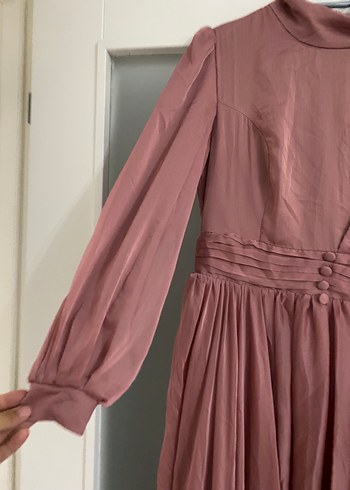 Pembe Vintage Uzun Pilili Kadın Elbise