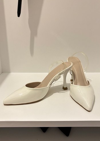 Beyaz Topuklu Kadın Abiye Ayakkabı - Görsel 3