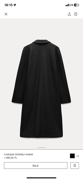 Zara Zara Siyah Yumuşak Düğmeli Kaban