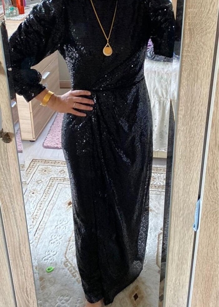 Özel dikim payetli tesettür abiye elbise - Görsel 2