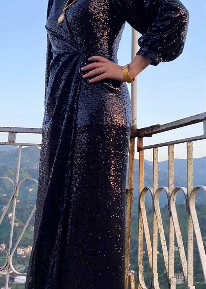 Özel dikim payetli tesettür abiye elbise - Görsel 3