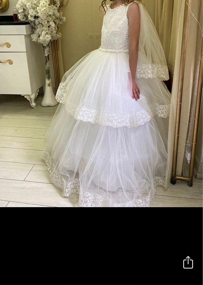 Beyaz çocuk gelinlik 4-5 yaş - Görsel 4