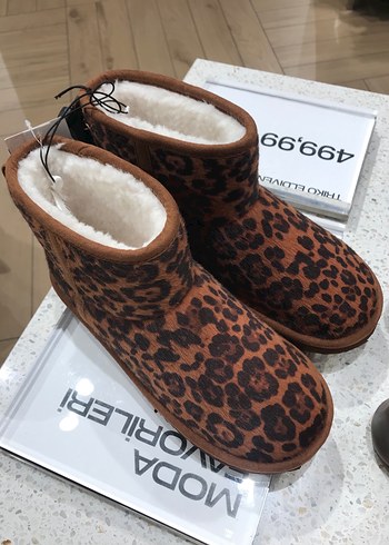 Kahverengi Leopar Desenli Kürklü Kadın Bot - Görsel 2