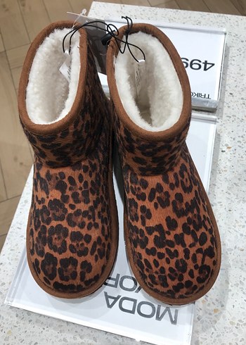 Kahverengi Leopar Desenli Kürklü Kadın Bot - Görsel 3