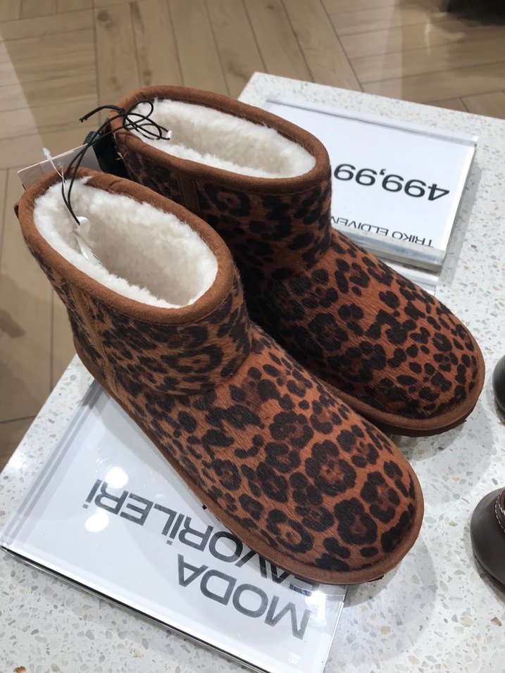 Kahverengi Leopar Desenli Kürklü Kadın Bot - Görsel 2