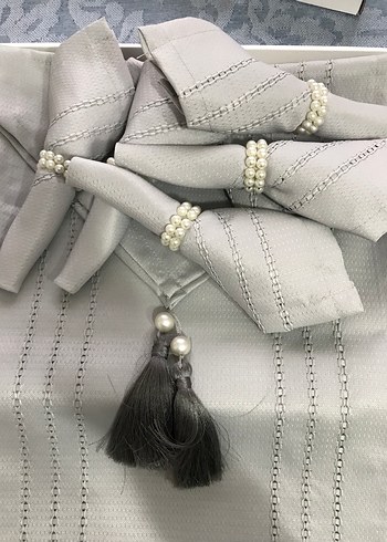 İşlemeli Gri Modern Klasik Peçete Seti - Görsel 6