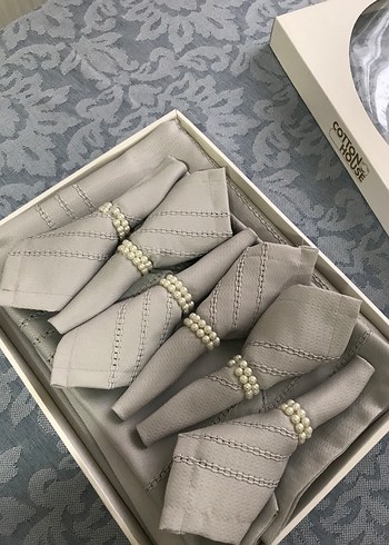 İşlemeli Gri Modern Klasik Peçete Seti - Görsel 3