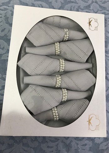 İşlemeli Gri Modern Klasik Peçete Seti - Görsel 4