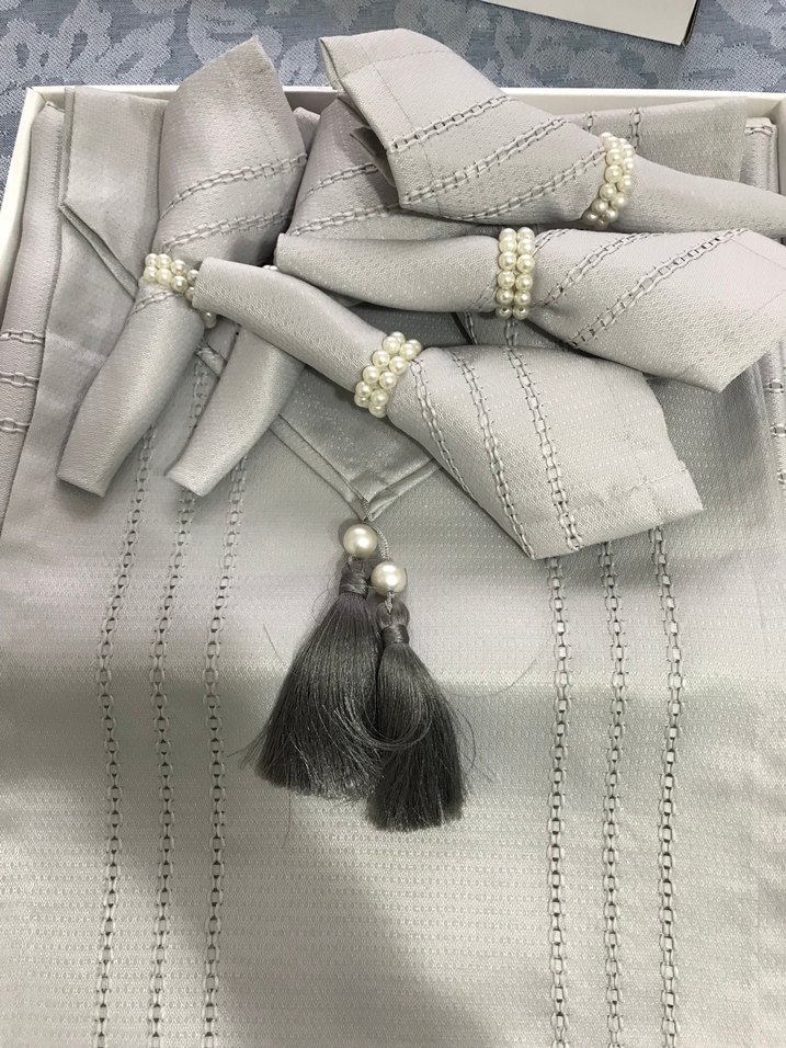 İşlemeli Gri Modern Klasik Peçete Seti - Görsel 5