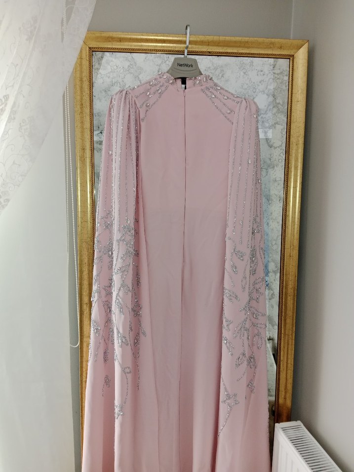 İşlemeli Pembe Uzun Abiye Elbise - Görsel 2