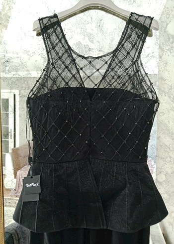 network limited Siyah Boncuk İşlemeli Uzun Kadın Abiye Elbise - Görsel 4