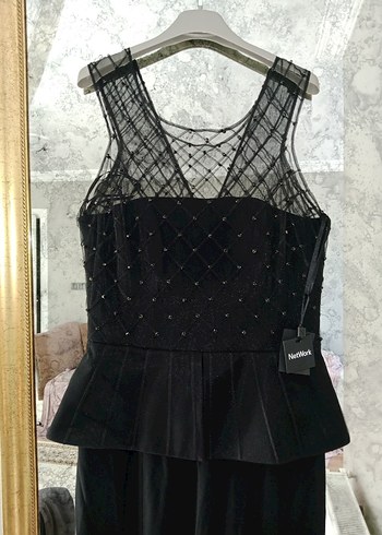 network limited Siyah Boncuk İşlemeli Uzun Kadın Abiye Elbise - Görsel 2