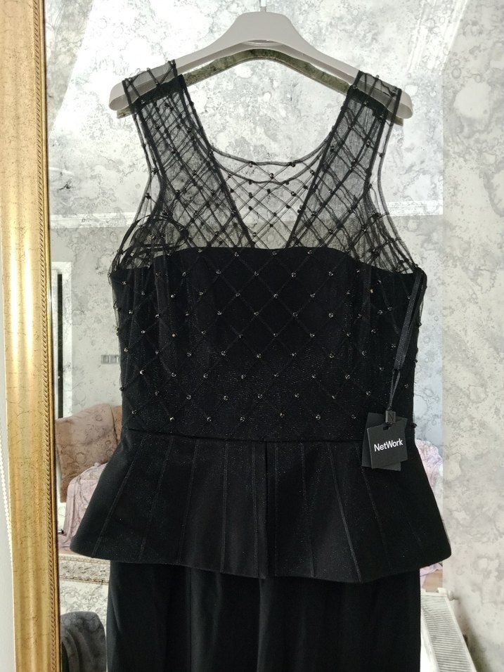 network limited Siyah Boncuk İşlemeli Uzun Kadın Abiye Elbise - Görsel 2