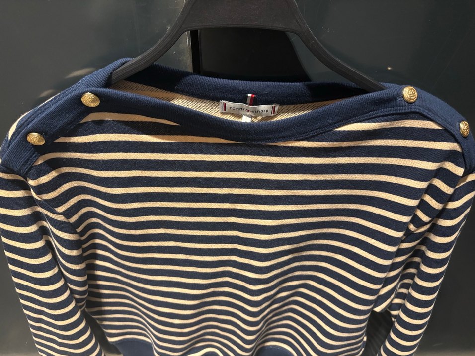 Düğmeli Çizgili Mavi Kadın Sweatshirt - Görsel 4