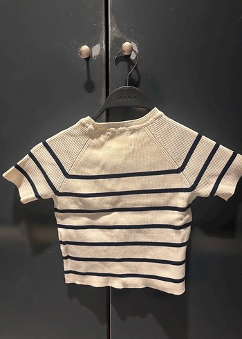 Kız Çocuk Kısa Kollu Çizgili Triko Kazak - Görsel 4