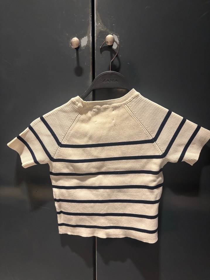 Kız Çocuk Kısa Kollu Çizgili Triko Kazak - Görsel 4