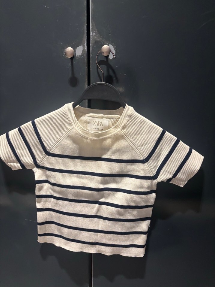 Kız Çocuk Kısa Kollu Çizgili Triko Kazak - Görsel 3