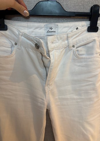 Beyaz Kadın Boru Paça Denim Pantolon - Görsel 3