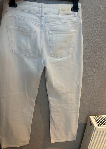 Beyaz Kadın Boru Paça Denim Pantolon - Görsel 5