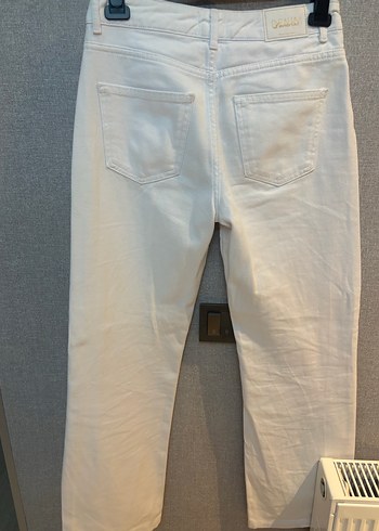 Beyaz Kadın Boru Paça Denim Pantolon - Görsel 4