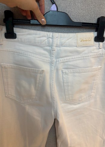 Beyaz Kadın Boru Paça Denim Pantolon - Görsel 6