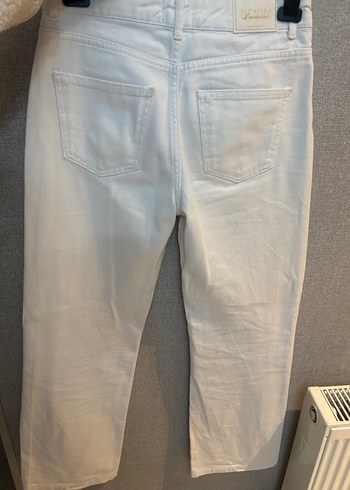 Beyaz Kadın Boru Paça Denim Pantolon - Görsel 7