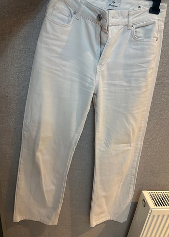 Beyaz Kadın Boru Paça Denim Pantolon - Görsel 2