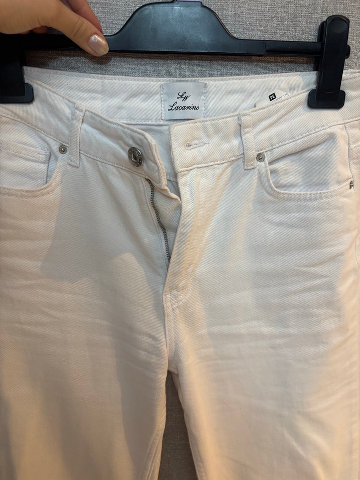 Beyaz Kadın Boru Paça Denim Pantolon - Görsel 3