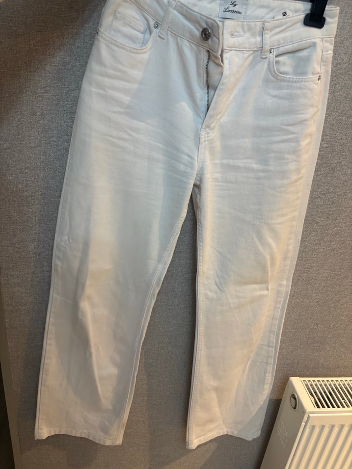 Beyaz Kadın Boru Paça Denim Pantolon - Görsel 2