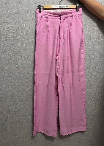 Pembe Midi Keten Kadın Pantolon - Görsel 3