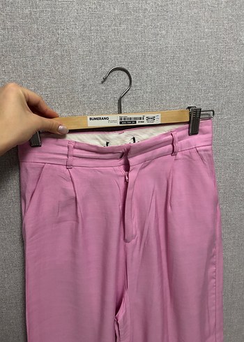 Pembe Midi Keten Kadın Pantolon - Görsel 2