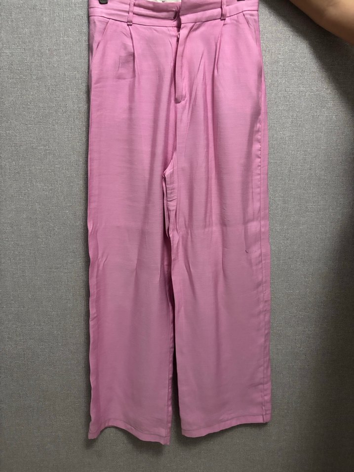 Pembe Midi Keten Kadın Pantolon - Görsel 4