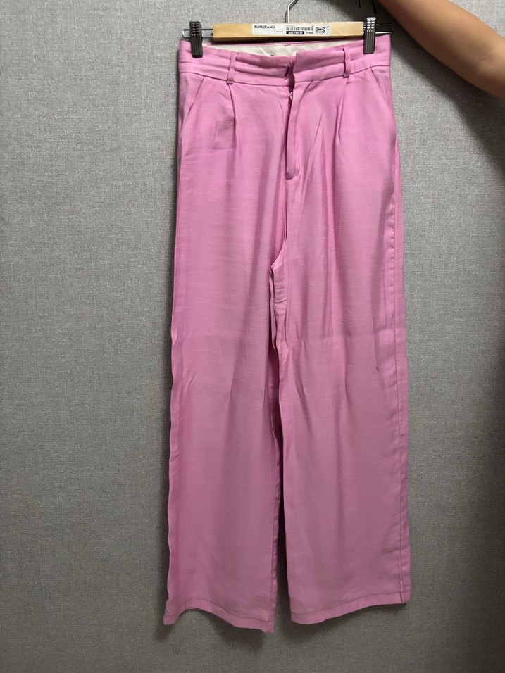 Pembe Midi Keten Kadın Pantolon - Görsel 3