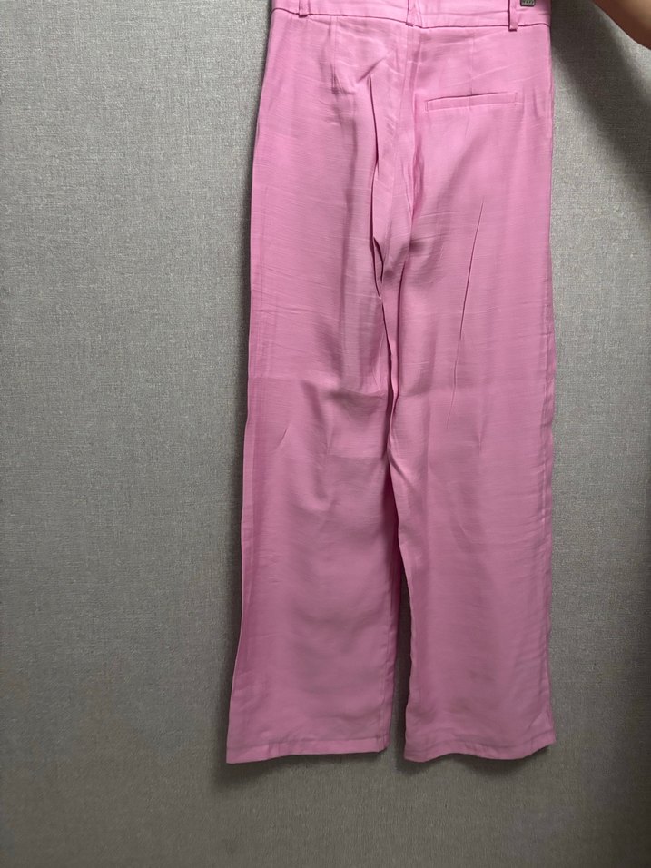 Pembe Midi Keten Kadın Pantolon - Görsel 5