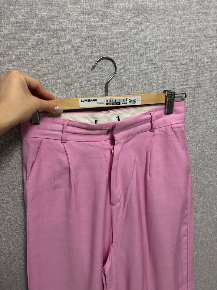 Pembe Midi Keten Kadın Pantolon - Görsel 2