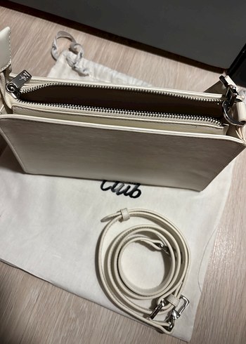 Beyaz Deri Fermuarlı Kadın Çanta - Görsel 4