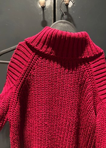 Bordo Örgü Boğazlı Kolsuz Kadın Kazak - Görsel 6