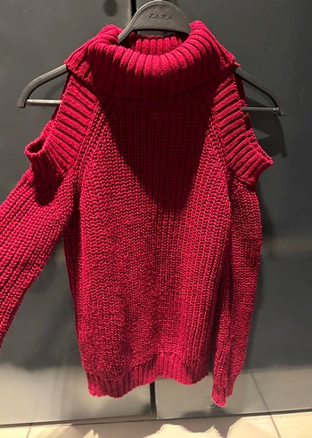 Bordo Örgü Boğazlı Kolsuz Kadın Kazak - Görsel 2