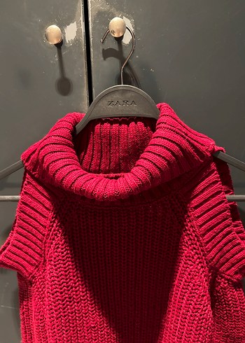 Bordo Örgü Boğazlı Kolsuz Kadın Kazak - Görsel 3