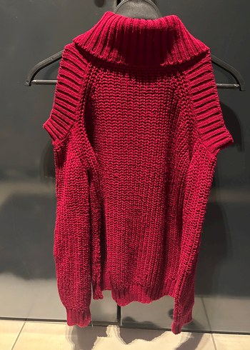 Bordo Örgü Boğazlı Kolsuz Kadın Kazak - Görsel 4