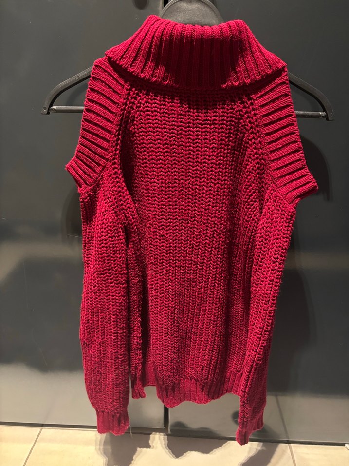 Bordo Örgü Boğazlı Kolsuz Kadın Kazak - Görsel 4