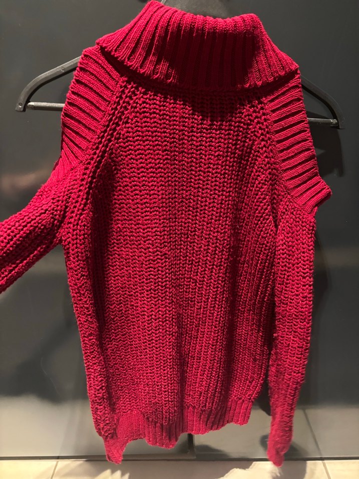 Bordo Örgü Boğazlı Kolsuz Kadın Kazak - Görsel 5