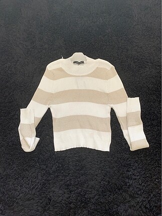 medium, krem beyaz çizgili kışlık crop