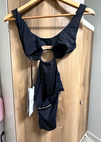 Drapeli Siyah Askılı Kadın Mayo - Görsel 2