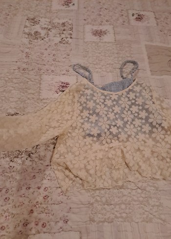 Beyaz Nakışlı Dantel Kız Bolero - Görsel 7