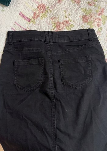 Düğmeli Siyah Denim Midi Etek - Görsel 3