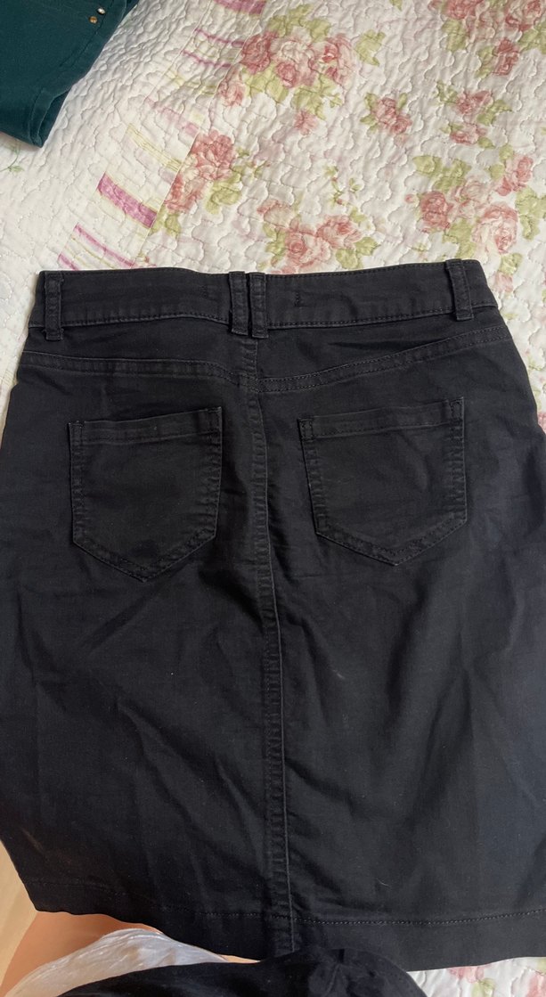 Düğmeli Siyah Denim Midi Etek - Görsel 3